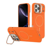 MagSafe Magnetic Silicone Phone Case with Metal Kickstand and Camera Lens Guard for Apple iPhone 17 Pro Max (Orange)