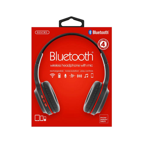 Sentry Industries BT105: Bluetooth Wireless Headphone With Mic Red - Mobile Express USA