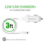 12W 2.4A Car Charger & 3ft Cable For 8 PIN In White