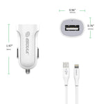 12W 2.4A Car Charger & 3ft Cable For 8 PIN In White