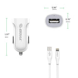 12W 2.4A Car Charger & 3ft Cable For 8 PIN In White
