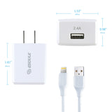 12W 2.4A Wall Charger & 5ft Cable For 8 PIN In White