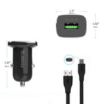 18W QC3.0 Car Charger and 3ft Cable For Type-C In Black