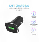 18W QC3.0 Car Charger and 3ft Cable For Type-C In Black