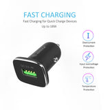 18W QC3.0 Car Charger and 3ft Cable For Type-C In Black