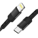 Power Delivery USB-C to 8-PIN Fast Charging & Sync Nylon-Braided 5FT Cable In Black