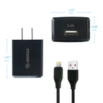 12W 2.4A Wall Charger & 5ft Cable For 8 PIN In Black