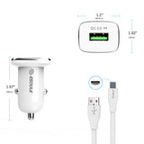 18W QC3.0 Car Charger and 3ft Cable For Type-C In White